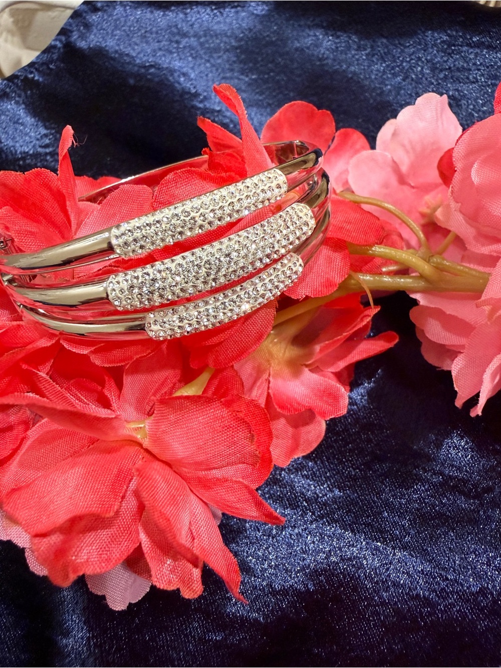 Swarovski Vintage Silver Triple-Pave Crystal Cuff Bracelet